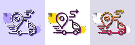 Delivery line icon. Halftone dotted pattern. Gradient icon with grain shadow. Road path sign. Car journey route symbol. Line delivery icon. Various designs. Vectorのイラスト素材