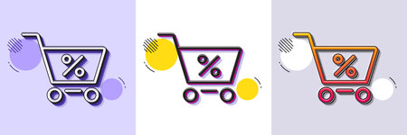 Shopping cart with Percentage line icon. Halftone dotted pattern. Gradient icon with grain shadow. Online buying sign. Supermarket basket symbol. Line special offer icon. Various designs. Vectorのイラスト素材