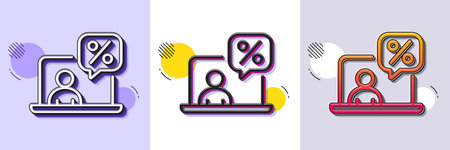 Online tax line icon. Halftone dotted pattern. Gradient icon with grain shadow. Money tax rate sign. Financial interest symbol. Line online tax icon. Various designs. Vectorのイラスト素材