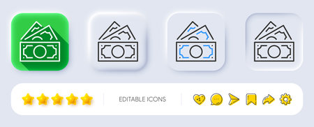 Money line icon. Neumorphic, Flat shadow, 3d buttons. Cash banknotes sign. Savings profit symbol....