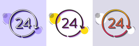 24 hours time line icon. Halftone dotted pattern. Gradient icon with grain shadow. Clock sign. Watch...