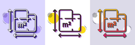 Floor plan line icon. Halftone dotted pattern. Gradient icon with grain shadow. Room dimension sign. House area measurement symbol. Line floor plan icon. Various designs. Vectorのイラスト素材