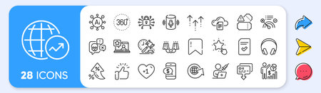 Phone payment, Auction hammer and File storage line icons. Interest rate, AI generate, Inflation icons. Pack of Swipe up, World globe, Ranking star icon. Vectorのイラスト素材