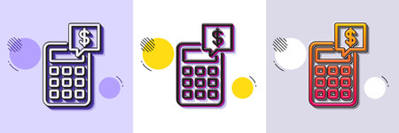 Calculator line icon. Halftone dotted pattern. Gradient icon with grain shadow. Accounting sign. Calculate finance symbol. Line calculator icon. Various designs. Vectorのイラスト素材
