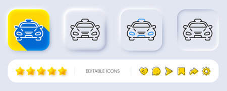 Taxi cab transport line icon. Neumorphic, Flat shadow, 3d buttons. Car vehicle sign. Taxicab driving symbol. Line taxi icon. Social media icons. Vectorのイラスト素材