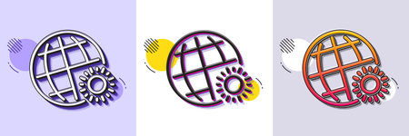 World weather line icon. Halftone dotted pattern. Gradient icon with grain shadow. Sun with globe...