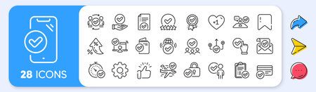 Approve line icons. Interest rate, AI generate, Inflation icons. Interviewed, accepted document, right choice. Quality check, protection, checklist icons. Vectorのイラスト素材