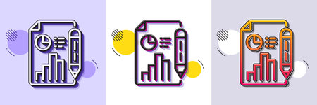 Report document line icon. Halftone dotted pattern. Gradient icon with grain shadow. Column graph sign. Growth diagram, pie chart symbol. Line report document icon. Various designs. Vectorのイラスト素材