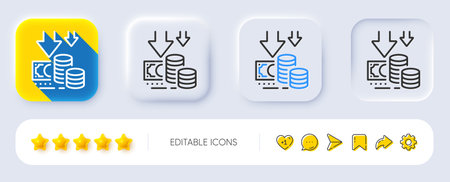 Deflation line icon. Neumorphic, Flat shadow, 3d buttons. Price reduction sign. Reduce rate symbol. Line deflation icon. Social media icons. Vectorのイラスト素材
