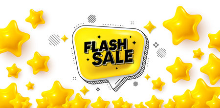 Flash sale winner banner with 3d stars. Golden stars banner. Flash sale 3d bubble. Discount adhesive banner. Chat special offer icon. Review rate background. Vectorのイラスト素材