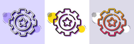 Settings gear line icon. Halftone dotted pattern. Gradient icon with grain shadow. Cogwheel with star sign. Working process symbol. Line settings gear icon. Various designs. Vectorのイラスト素材