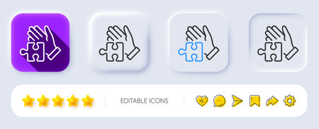Puzzle line icon. Neumorphic, Flat shadow, 3d buttons. Hand with Jigsaw piece sign. Business challenge symbol. Line puzzle icon. Social media icons. Vectorのイラスト素材