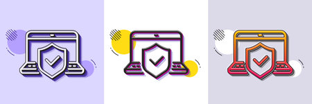 Laptop insurance hand line icon. Halftone dotted pattern. Gradient icon with grain shadow. Risk coverage sign. Notebook protection symbol. Line laptop insurance icon. Various designs. Vectorのイラスト素材