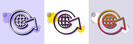 Global business line icon. Halftone dotted pattern. Gradient icon with grain shadow. Share arrow sign. World globe symbol. Line world globe icon. Various designs. Vectorのイラスト素材