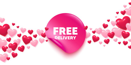Free delivery sticker love banner. Sticker with hearts background. Free delivery tag. Shipping and cargo service message. Business order icon. Valentines day greeting card. Promo background. Vectorのイラスト素材