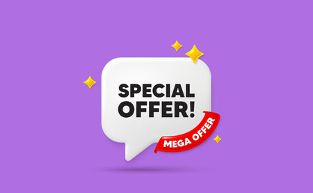 Special offer chat speech bubble. Mega offer flag ribbon. Special offer tag. Sale sign. Advertising...