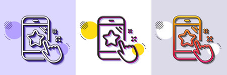 Star rating line icon. Halftone dotted pattern. Gradient icon with grain shadow. Feedback phone...