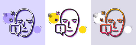 Face attention line icon. Halftone dotted pattern. Gradient icon with grain shadow. Exclamation mark...