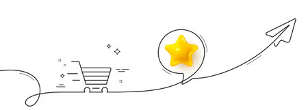 Delivery Service line icon. Continuous line with share plane. Shopping cart sign. Express Online buying. Supermarket basket symbol. 3d star in speech bubble. Vectorのイラスト素材