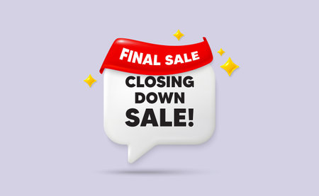 Closing down sale chat speech bubble. Final sale flag ribbon. Closing down sale. Special offer price sign. Advertising discounts symbol. 3d sparkle stars speech bubble. Vectorのイラスト素材