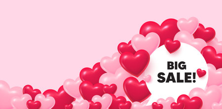 Big sale speech bubble. 3d hearts love background. Big Sale tag. Special offer price sign. Advertising Discounts symbol. Valentines day greeting card. Cute 3d hearts. Vectorのイラスト素材