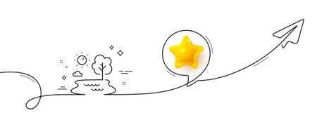 Lake line icon. Continuous line with share plane. Fishing place sign. Pond with tree symbol. 3d star in speech bubble. Lake single line ribbon. Loop curve pattern. Vectorのイラスト素材