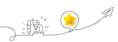 Microscope line icon. Continuous line with share plane. Laboratory equipment sign. Science lab instrument symbol. 3d star in speech bubble. Microscope single line ribbon. Loop curve pattern. Vectorのイラスト素材