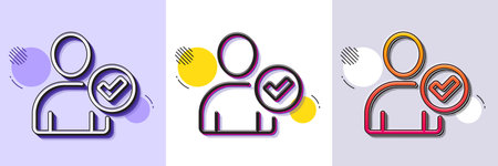 Checked User line icon. Halftone dotted pattern. Gradient icon with grain shadow. Profile Avatar...
