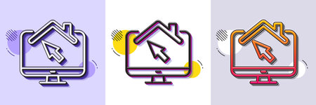 Work at home line icon. Halftone dotted pattern. Gradient icon with grain shadow. Outsource job sign. Remote office employee symbol. Line work home icon. Various designs. Vectorのイラスト素材