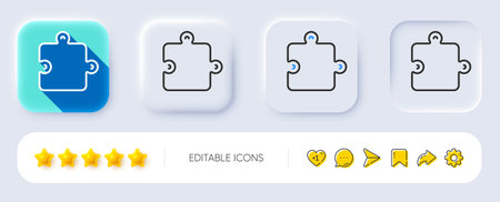 Puzzle piece line icon. Neumorphic, Flat shadow, 3d buttons. Jigsaw game shape sign. Business strategy element. Line puzzle icon. Social media icons. Vectorのイラスト素材