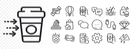 Roller coaster, Loyalty points and Cyber attack line icons for web app. Glare of light effect. Message icon. Pack of Diamond, Messenger, Ecology app pictogram icons. Vectorのイラスト素材