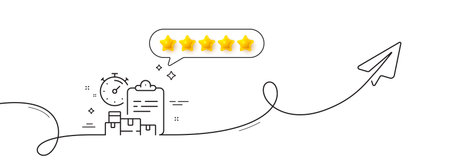 Delivery report line icon. Continuous line with share plane. Parcel documents sign. Express service...