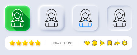 User line icon. Neumorphic, Flat shadow, 3d buttons. Female Profile sign. Woman Person silhouette symbol. Line woman icon. Social media icons. Vectorのイラスト素材
