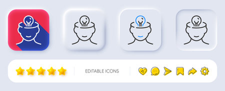 Mental health line icon. Neumorphic, Flat shadow, 3d buttons. Brain idea sign. Psychology therapy...