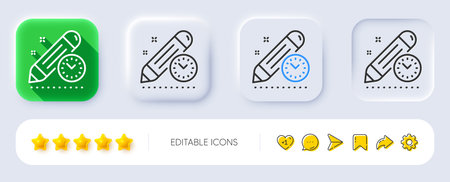 Project deadline line icon. Neumorphic, Flat shadow, 3d buttons. Time management sign. Clock symbol. Line project deadline icon. Social media icons. Vectorのイラスト素材