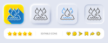 Waterproof line icon. Neumorphic, Flat shadow, 3d buttons. Water resistant sign. Drop protection...