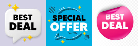 Best deal speech bubble. 3d sparkles chat, Paper sticker. Best deal tag. Special offer Sale sign. Advertising Discounts symbol. Special offer bubble. Halftone dots pattern. Vectorのイラスト素材