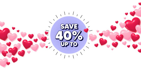 Discount offer love banner with 3d hearts. Flying hearts background. Sale offer noise grain banner....