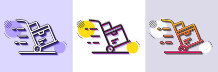 Delivery cart line icon. Halftone dotted pattern. Gradient icon with grain shadow. Parcel trolley...