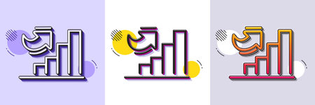 Growth chart line icon. Halftone dotted pattern. Gradient icon with grain shadow. Column graph sign. Market analytics symbol. Line growth chart icon. Various designs. Vectorのイラスト素材