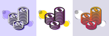Coins money line icon. Halftone dotted pattern. Gradient icon with grain shadow. Banking currency sign. Cash symbol. Line coins icon. Various designs. Vectorのイラスト素材