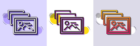 Photo album line icon. Halftone dotted pattern. Gradient icon with grain shadow. Image thumbnail sign. Picture gallery placeholder symbol. Line photo album icon. Various designs. Vectorのイラスト素材