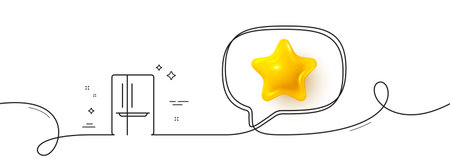 Two-chamber refrigerator line icon. Continuous line with 3d star. Fridge sign. Freezer storage symbol. 3d star in speech bubble. Refrigerator single line ribbon. Loop curve pattern. Vectorのイラスト素材