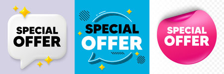 Special offer speech bubble. 3d sparkles chat, Paper sticker. Special offer tag. Sale sign....