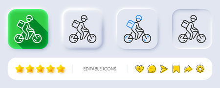 Delivery bike line icon. Neumorphic, Flat shadow, 3d buttons. Bicycle courier sign. City transport symbol. Line delivery bike icon. Social media icons. Vectorのイラスト素材