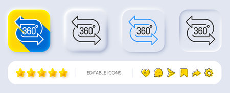360 degree line icon. Neumorphic, Flat shadow, 3d buttons. VR technology simulation sign. Panoramic view symbol. Line 360 degree icon. Social media icons. Vectorのイラスト素材