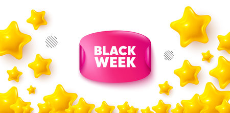 Black week sticker stars banner. 3d stars background. Black week offer. Special discount sign. Black friday sale symbol. Winner sparkle banner. Promo background. Vectorのイラスト素材