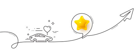 Honeymoon travel line icon. Continuous line with share plane. Love car trip sign. Valentines day...