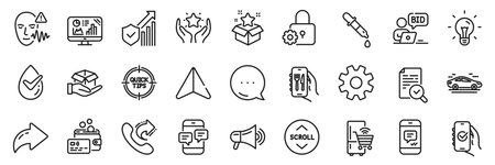 Security statistics, Restaurant app and Analytics graph line icons pack. Share, Message, Paper plane icons. Refrigerator, Share call, Ranking web icon. Vectorのイラスト素材