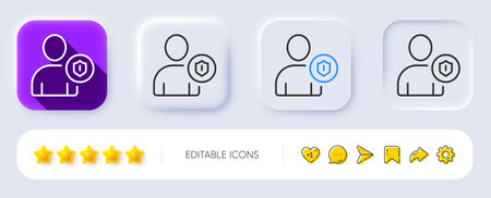 User Protection line icon. Neumorphic, Flat shadow, 3d buttons. Profile Avatar with shield sign. Person silhouette symbol. Line security icon. Social media icons. Vectorのイラスト素材